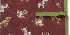 Drakes Dog Printed Wool Pocket Square