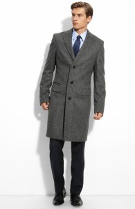 BOSS Black Greenwich Herringbone Wool Blend Overcoat