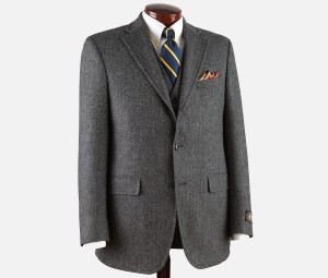 J. Press Three Piece Pressidential Grey Herringbone Sack Suit