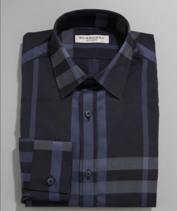 Burberry Tonal Check Dress Shirt in Navy