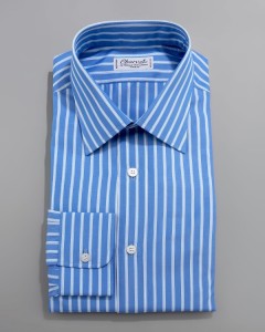 Charvet Wide Stripe Blue Dress Shirt