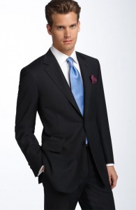 Canali Black Striped Wool Suit