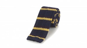 Dark Navy School Stripe Knitted Skinny Tie by Gieves and Hawkes
