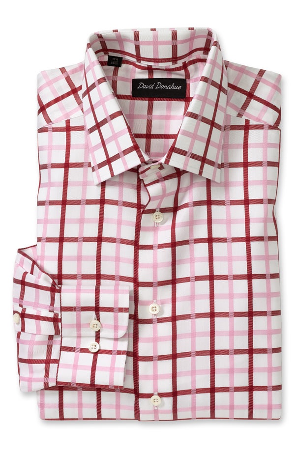 David Donahue Traditional Fit Plaid Dress Shirt