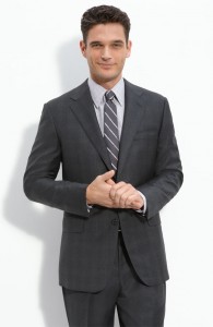Hickey Freeman Charcoal Plaid Wool Suit