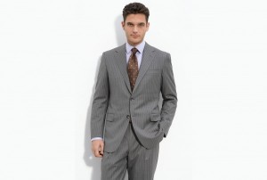 Hickey Freeman Grey Stripe Worsted Wool Suit