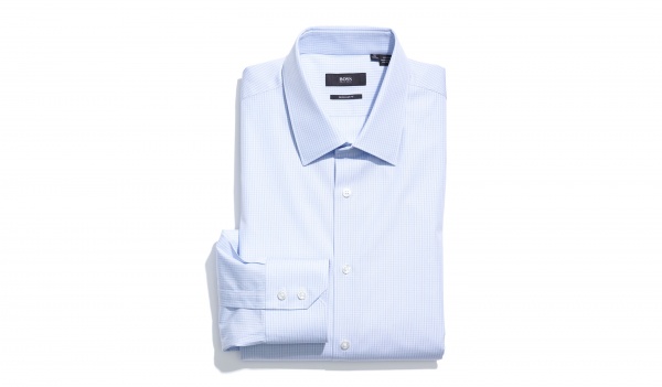 BOSS Black Regular Fit Blue Micro-Check Dress Shirt