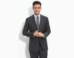 Hickey Freeman Charcoal Plaid Wool Suit