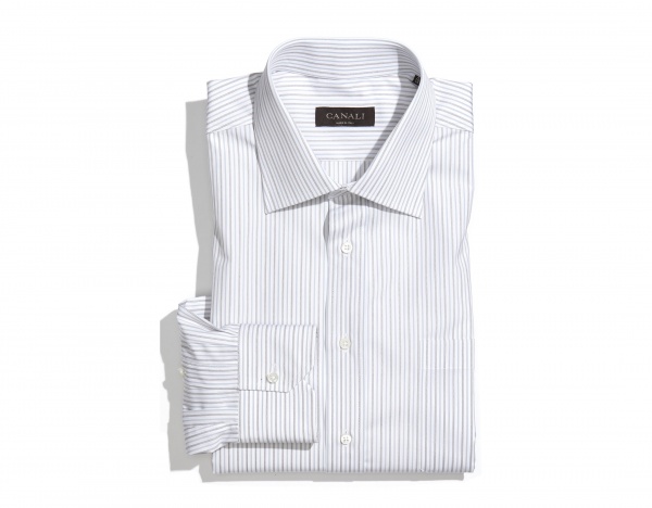 Canali Beige Stripe Regular Fit Dress Shirt