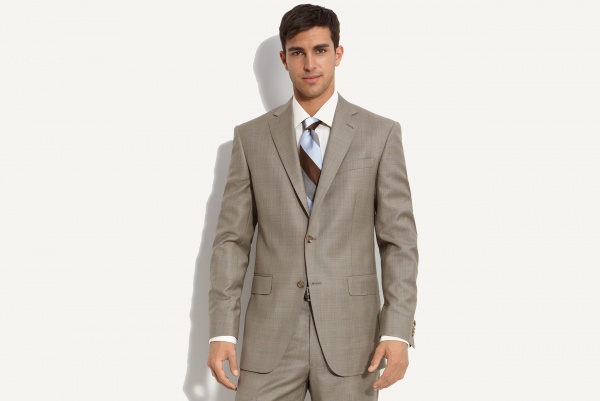 Hart Schaffner Marx Tan Plaid Worsted Wool Suit
