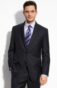 Hickey Freeman Navy Worsted Wool Suit