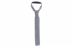Navy & White Striped Knit Tie by Sefton
