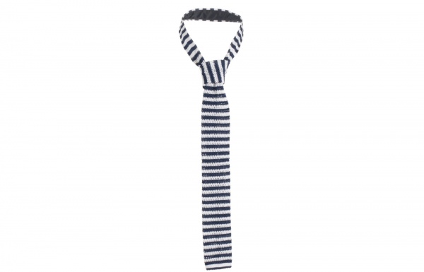 Navy & White Striped Knit Tie by Sefton