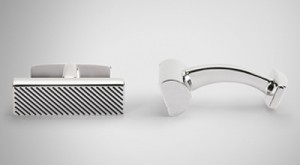 Boss Black Ribbed Rectangular Cufflinks