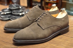 John Lobb Pewter Suede Cap Toe Derby Shoe