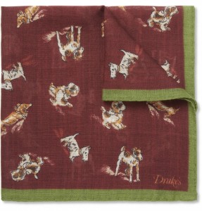Drakes Dog Print Wool-Silk Blend Pocket Square